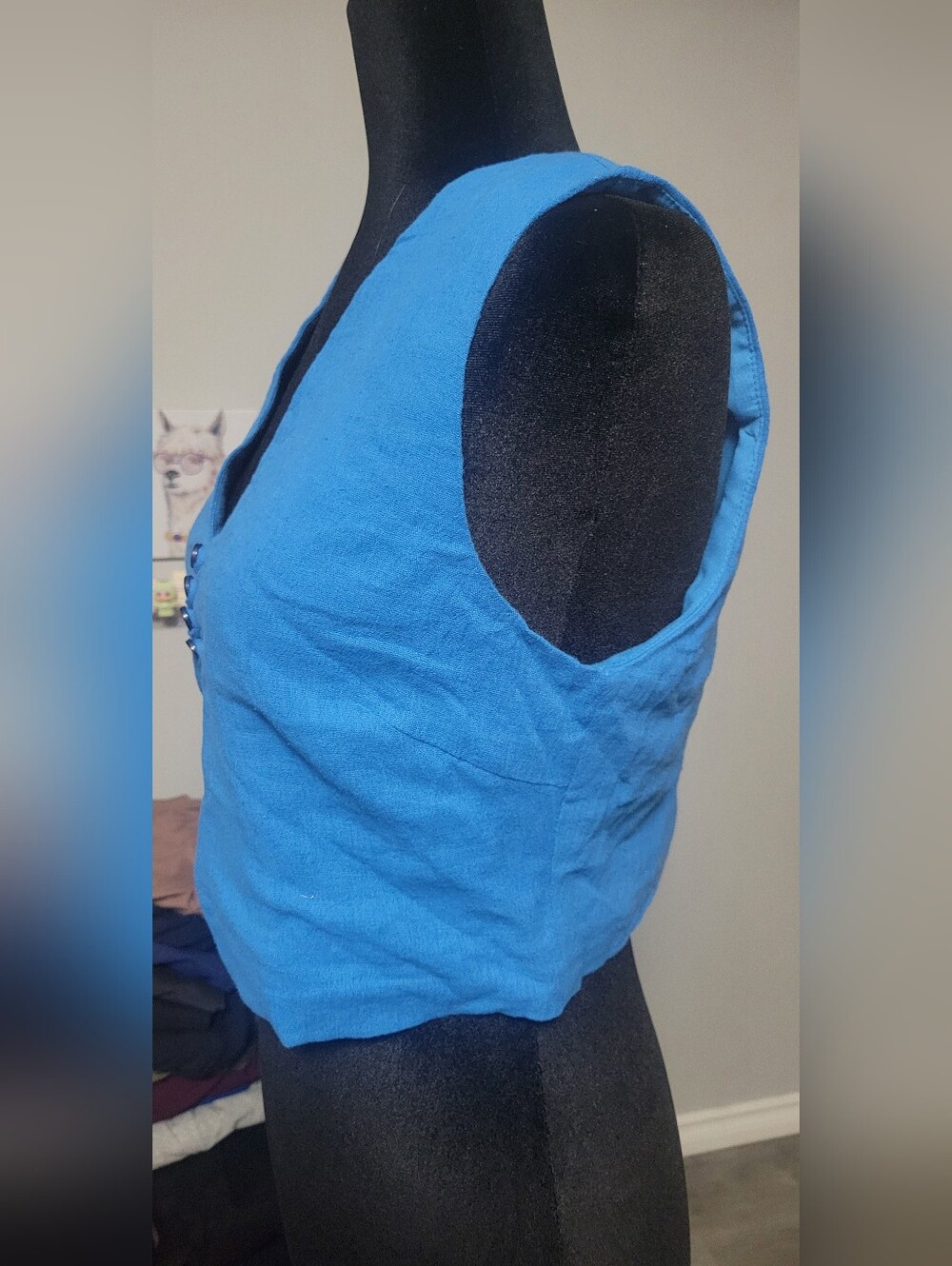 Commense Medium Cotton & Linen Leisure Waistcoat In Blue NWT - Picture 4 of 6